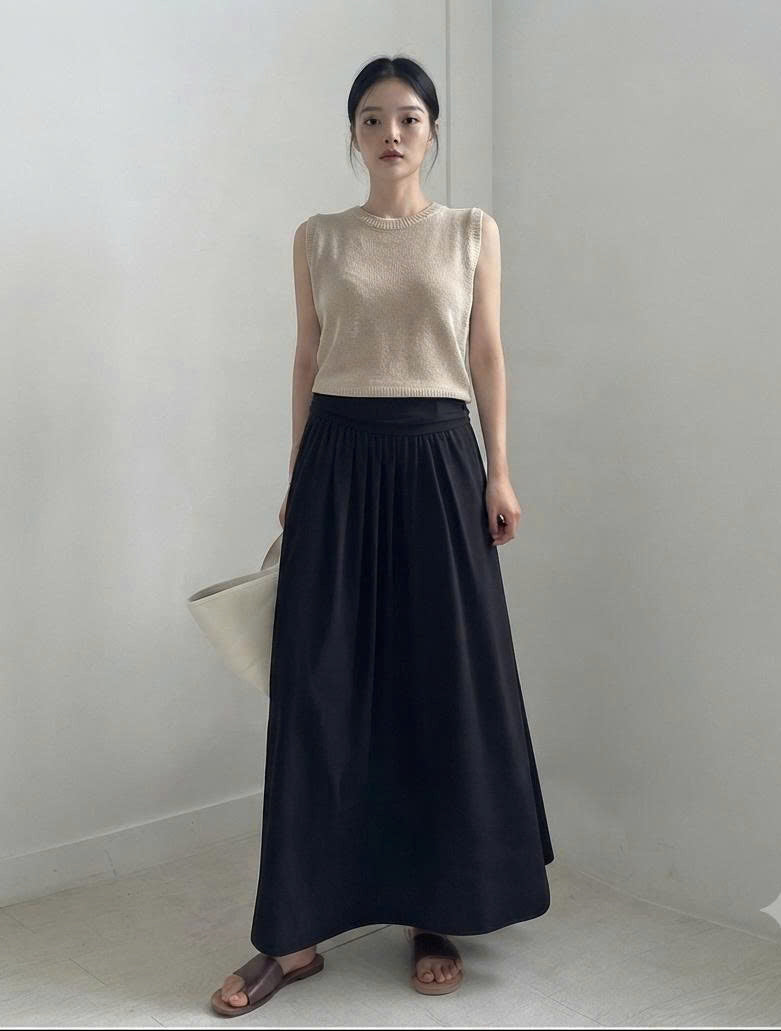 코튼 레이어드 훌 롱스커트