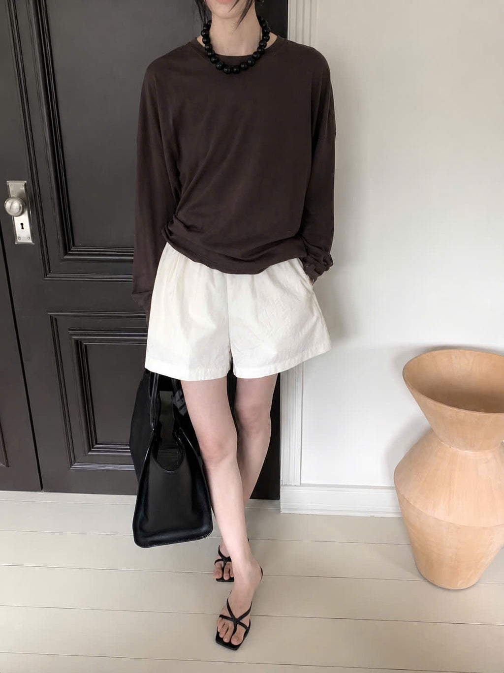 코튼 드롭숄더 루즈 긴팔 티셔츠