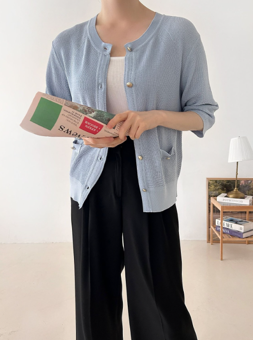진주 버튼 써머 니트 가디건