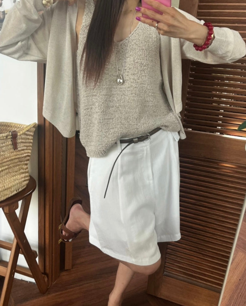 스퀘어 버클 슬림 가죽 벨트