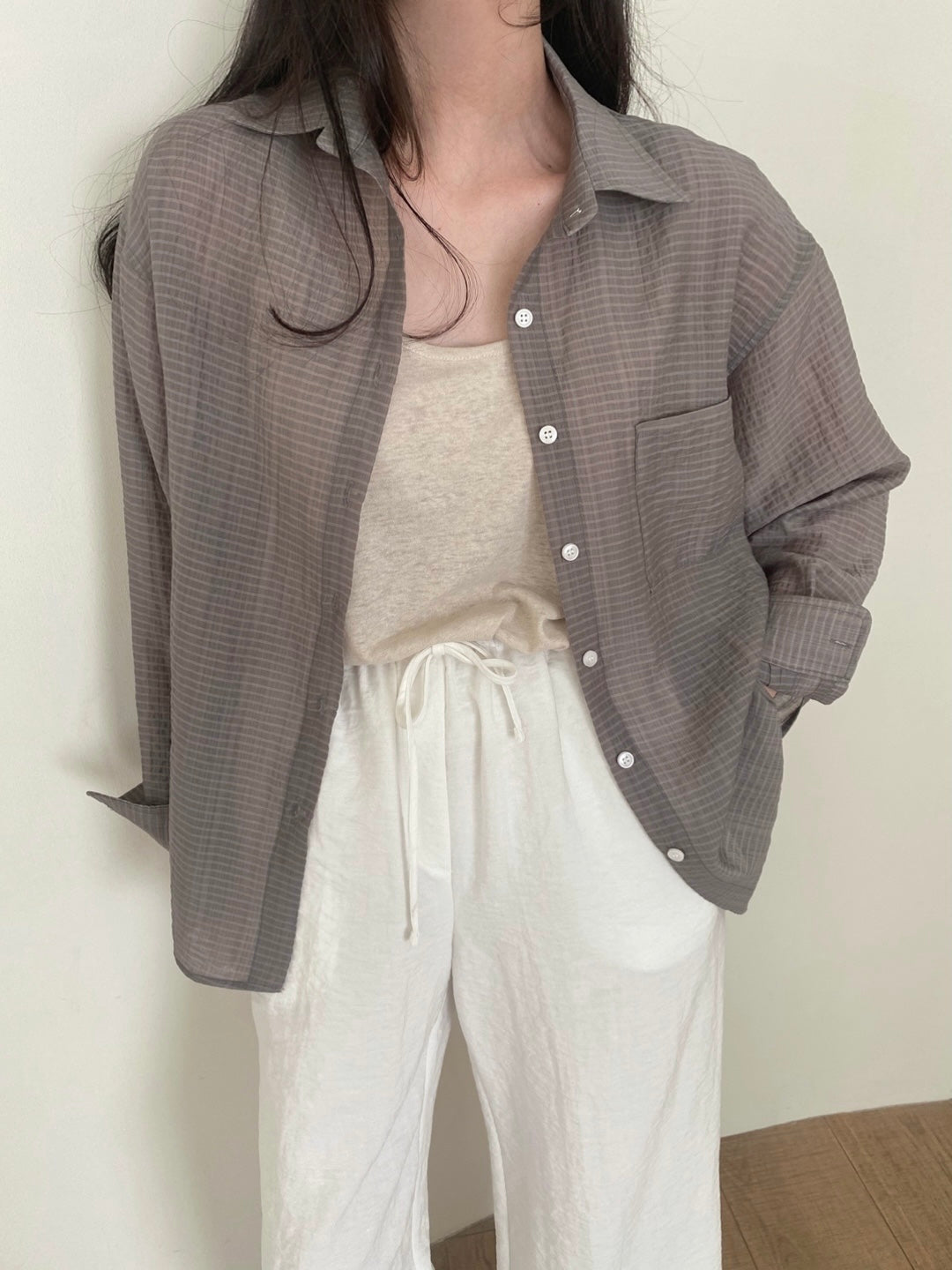 체크 시어 루즈 셔츠