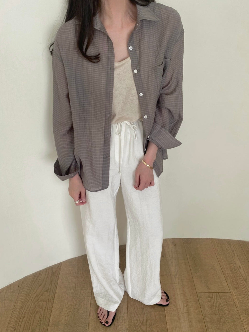 체크 시어 루즈 셔츠
