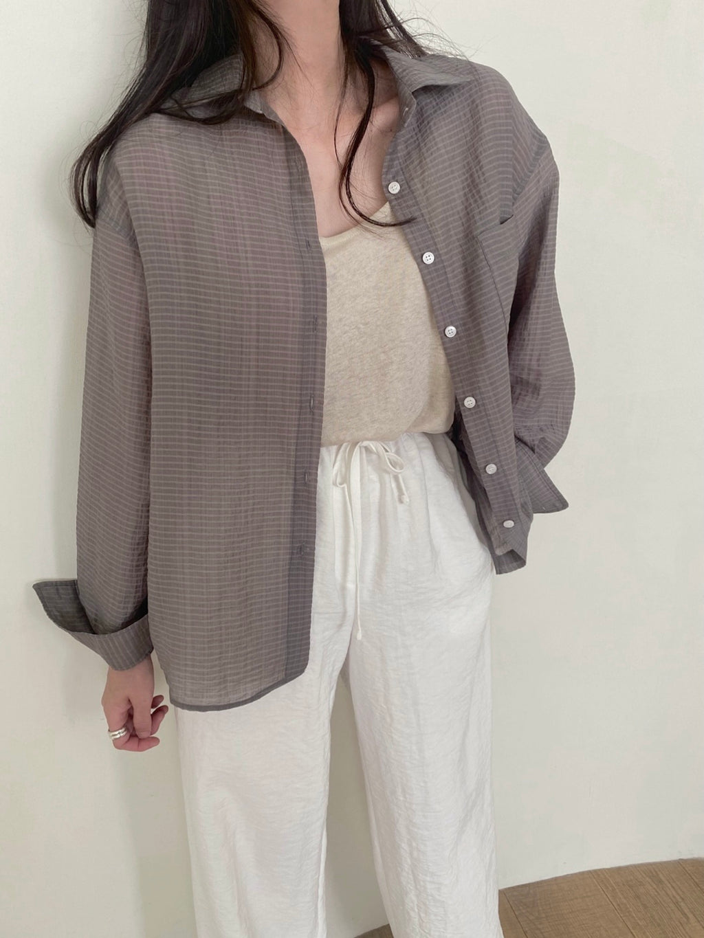 체크 시어 루즈 셔츠
