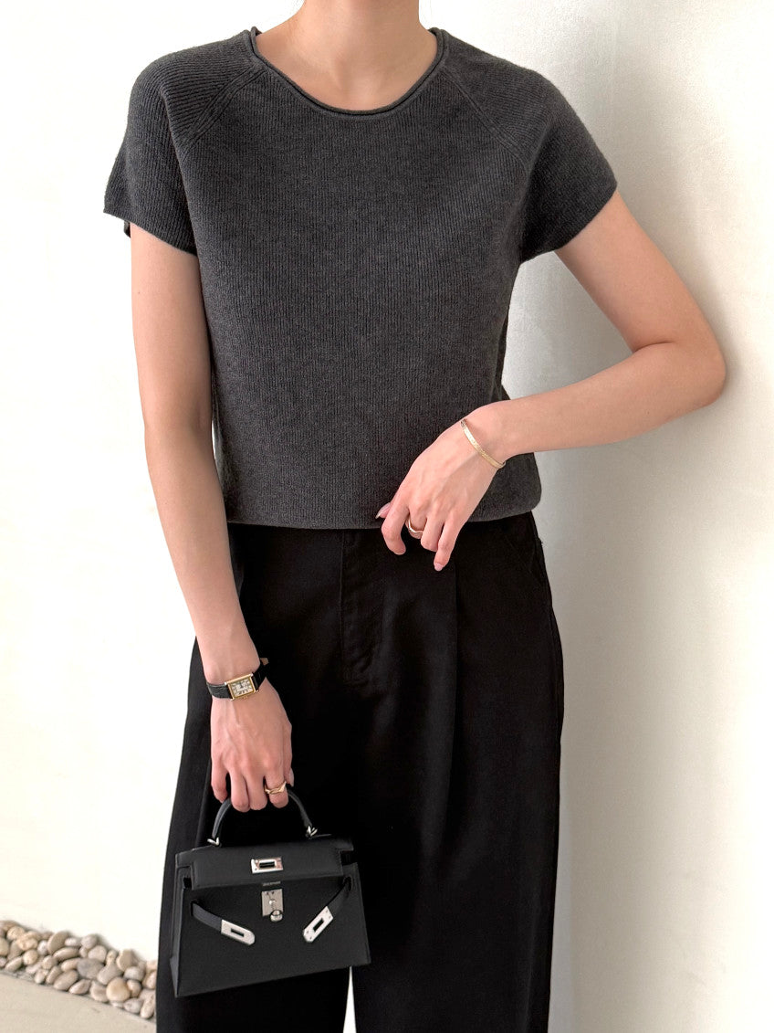 로우 캡소매 니트