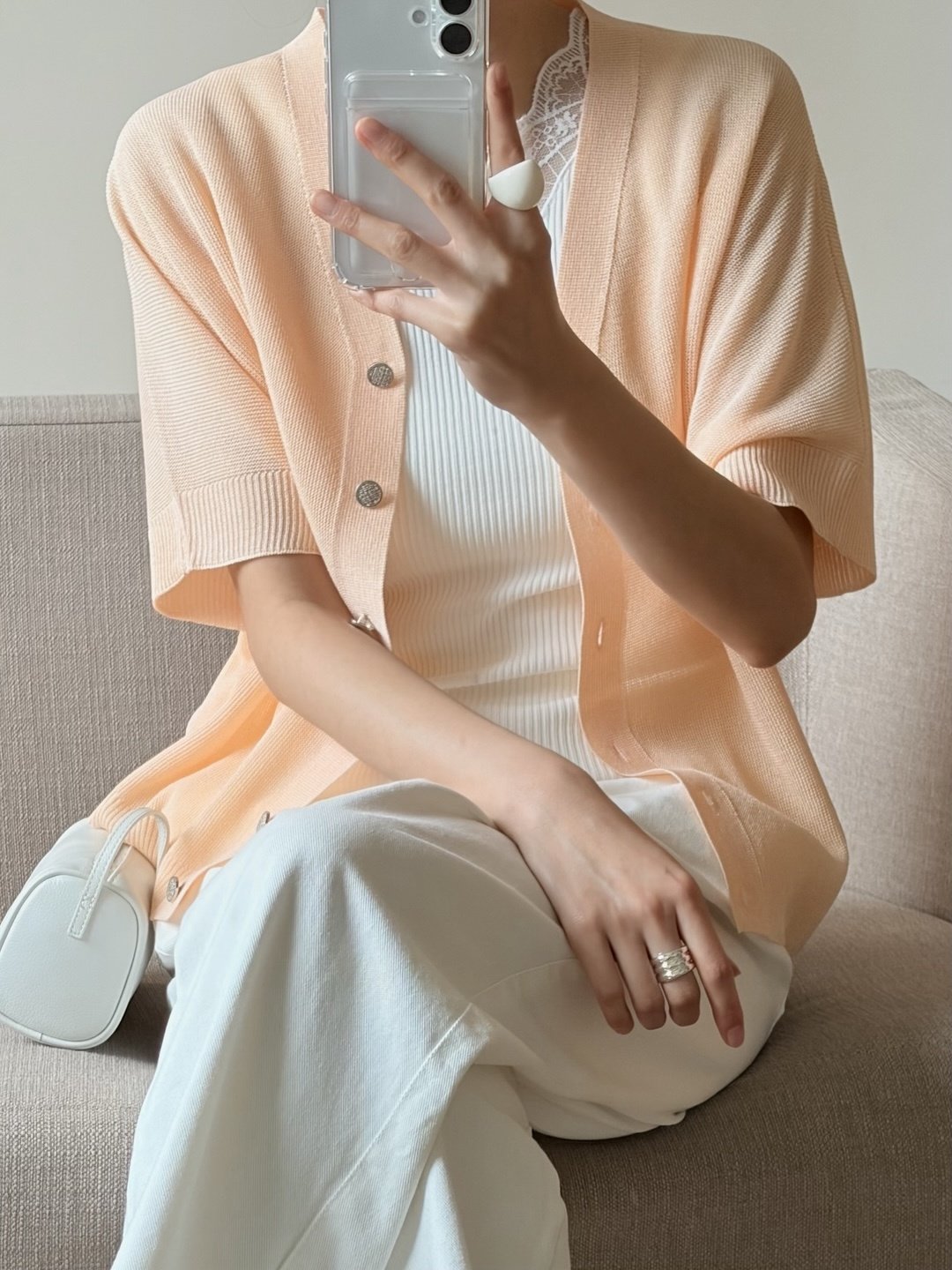 진주 버튼 시스루 가디건