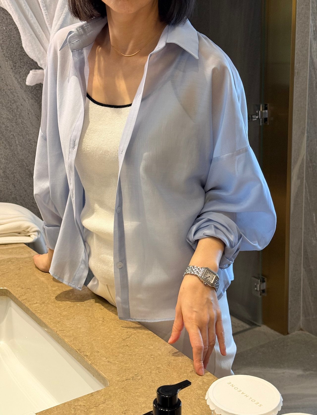 쉬어 오버핏 시스루 셔츠
