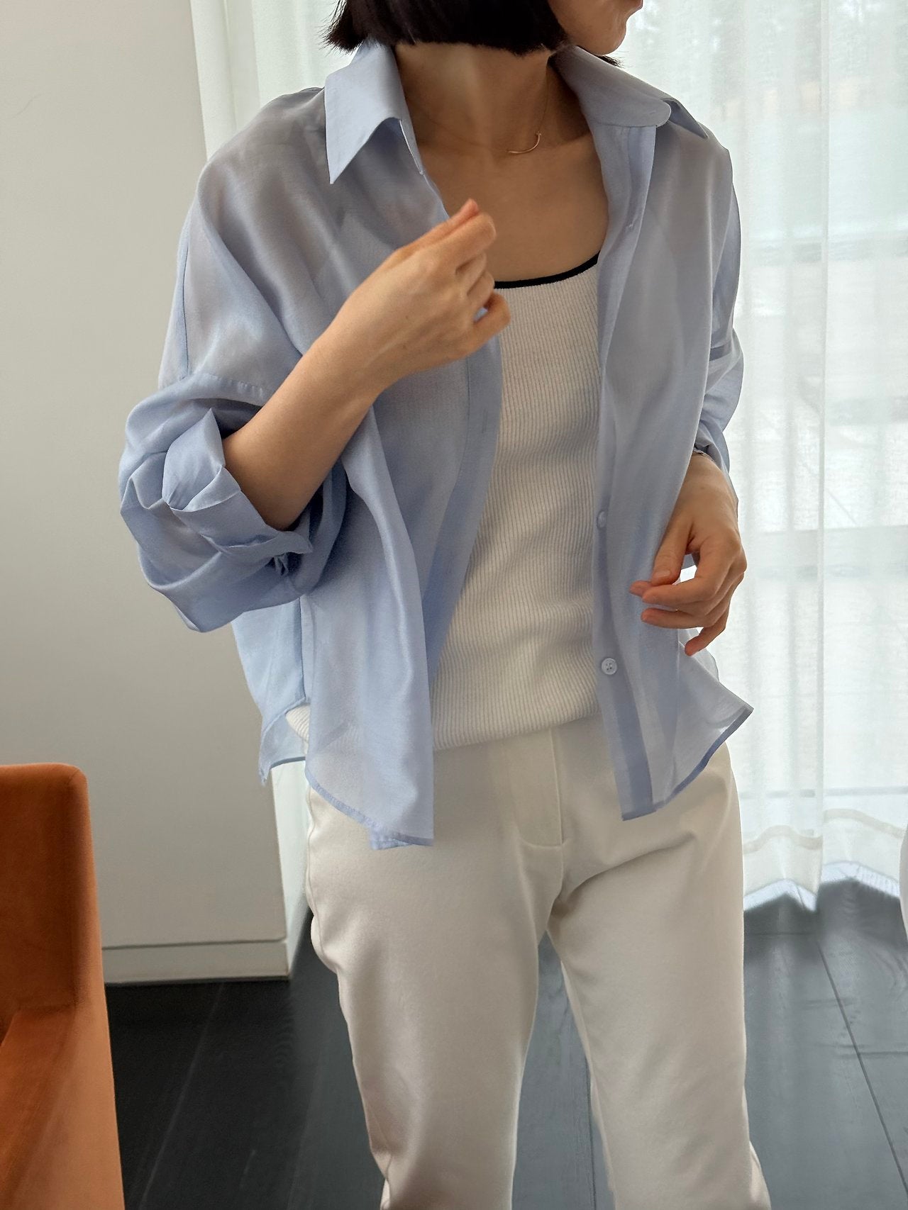 쉬어 오버핏 시스루 셔츠