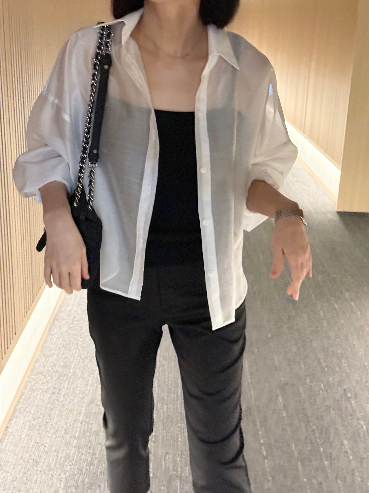 쉬어 오버핏 시스루 셔츠