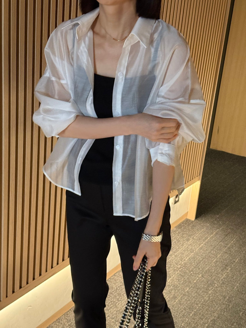 쉬어 오버핏 시스루 셔츠
